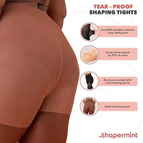 شابر مينت جوارب طويلة سوداء غير شفافة بلون واحد مع جزء علوي للتحكم من النايلون للنساء من S الى Plus in Kuwait