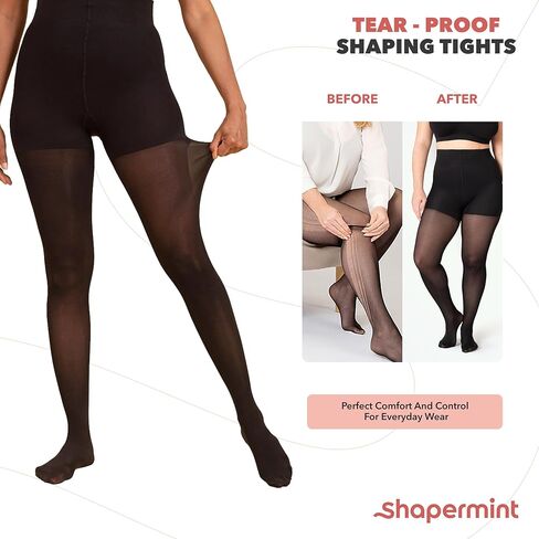 شابر مينت جوارب طويلة سوداء غير شفافة بلون واحد مع جزء علوي للتحكم من النايلون للنساء من S الى Plus in Kuwait