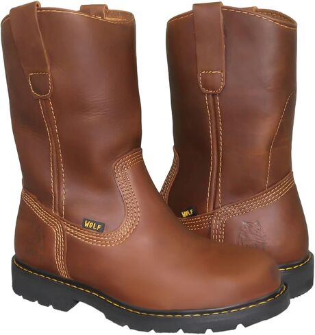 حذاء العمل وولف | جلد البقر المكسيكي الأصلي المقاوم للماء | مقاومة النفط | معزول | نعل مطاطي مانع للانزلاق | روبر بوت | ساحبات مزدوجة | البناء | معدات الوقاية الشخصية الصناعية in Kuwait