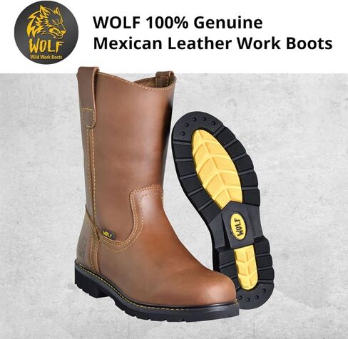 حذاء العمل وولف | جلد البقر المكسيكي الأصلي المقاوم للماء | مقاومة النفط | معزول | نعل مطاطي مانع للانزلاق | روبر بوت | ساحبات مزدوجة | البناء | معدات الوقاية الشخصية الصناعية in Kuwait