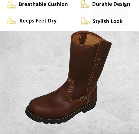 حذاء العمل وولف | جلد البقر المكسيكي الأصلي المقاوم للماء | مقاومة النفط | معزول | نعل مطاطي مانع للانزلاق | روبر بوت | ساحبات مزدوجة | البناء | معدات الوقاية الشخصية الصناعية in Kuwait