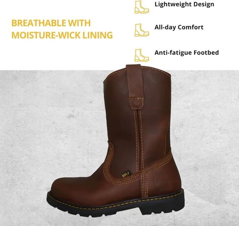 حذاء العمل وولف | جلد البقر المكسيكي الأصلي المقاوم للماء | مقاومة النفط | معزول | نعل مطاطي مانع للانزلاق | روبر بوت | ساحبات مزدوجة | البناء | معدات الوقاية الشخصية الصناعية in Kuwait