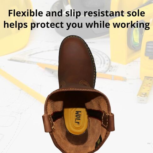 حذاء العمل وولف | جلد البقر المكسيكي الأصلي المقاوم للماء | مقاومة النفط | معزول | نعل مطاطي مانع للانزلاق | روبر بوت | ساحبات مزدوجة | البناء | معدات الوقاية الشخصية الصناعية in Kuwait
