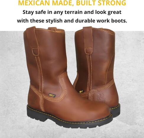 حذاء العمل وولف | جلد البقر المكسيكي الأصلي المقاوم للماء | مقاومة النفط | معزول | نعل مطاطي مانع للانزلاق | روبر بوت | ساحبات مزدوجة | البناء | معدات الوقاية الشخصية الصناعية in Kuwait