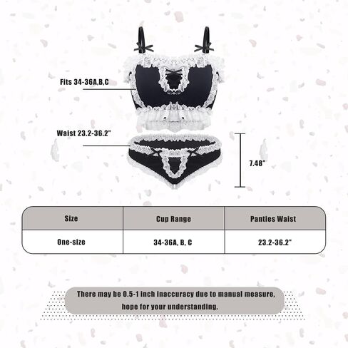 paloli Women Cute Lingerie Set Sweet Maid Style Underwear Kawaii Bikini Wirless Bra and Panty Black in Kuwait