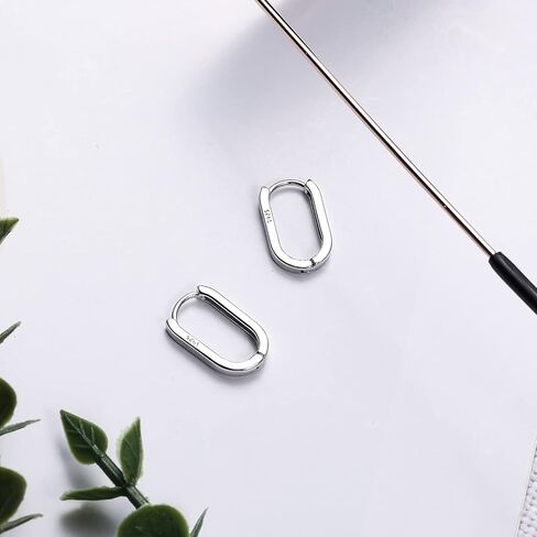 LUTER S925 أقراط حلقية من الفضة الاسترلينية، قطعتان من الأقراط البيضاوية الصغيرة للنساء على شكل حرف U S925 أقراط بسيطة من الفضة الاسترليني خفيفة الوزن ومريحة (فضي) in Saudi Arabia