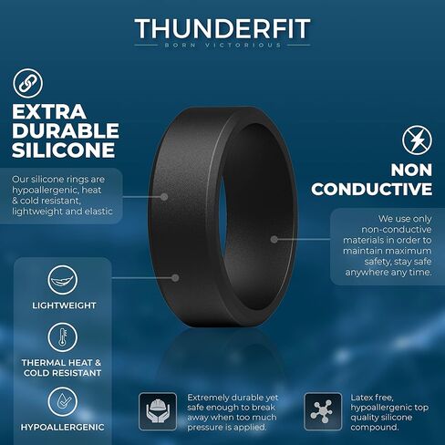 خواتم سيليكون ThunderFit للرجال والنساء - أساور زفاف مطاطية مشطوفة بعرض 9 مم / 7.5 مم / 6 مم in Saudi Arabia