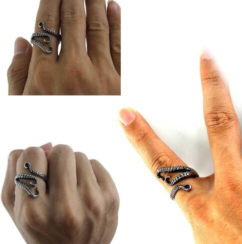 Weelovee 316L التيتانيوم الصلب الشرير خمر الأخطبوط الدائري الرجال النساء حجم قابل للتعديل تصميم المجوهرات مجموعة للجنسين الفضة in Kuwait