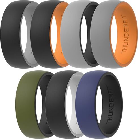 خواتم زفاف من السيليكون ThunderFit للرجال - 10 خواتم / 7 خواتم / 4 خواتم / حلقة واحدة - 2 طبقة من أشرطة الخطوبة المطاطية المستديرة - عرض 8.7 مم - سمك 2 مم in Kuwait