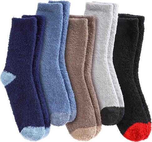 SDBING Mens Fuzzy Socks Soft Cozy Microfiber Fluffy Slipper Socks Plush Winter Warm Sleeping Socks 5 Pairs in Kuwait