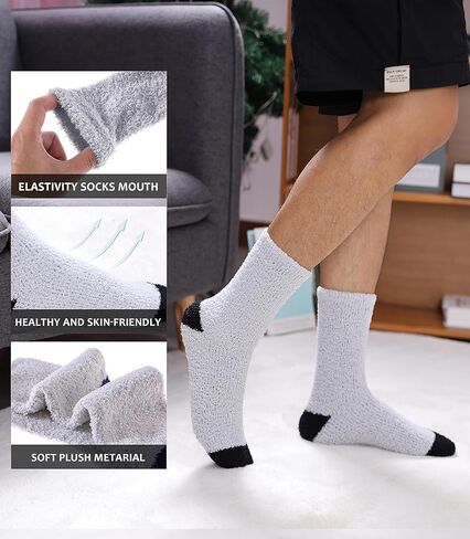 SDBING Mens Fuzzy Socks Soft Cozy Microfiber Fluffy Slipper Socks Plush Winter Warm Sleeping Socks 5 Pairs in Kuwait