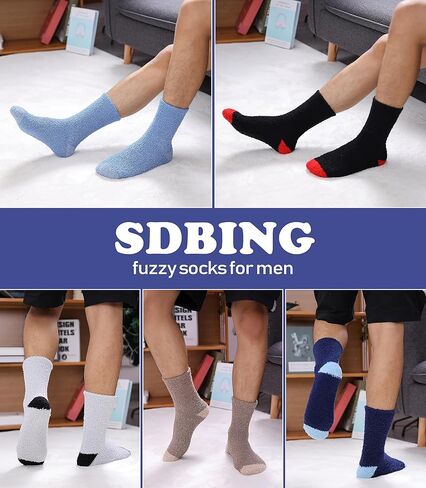 SDBING Mens Fuzzy Socks Soft Cozy Microfiber Fluffy Slipper Socks Plush Winter Warm Sleeping Socks 5 Pairs in Kuwait