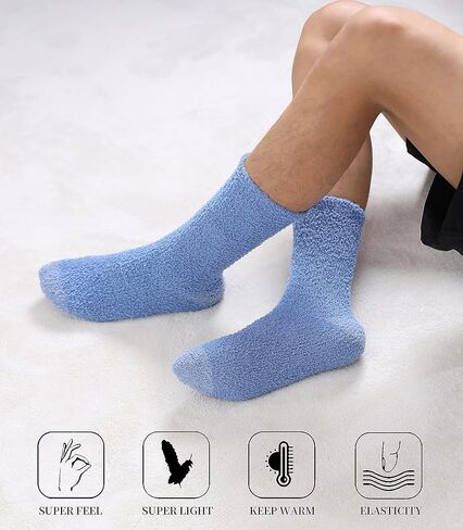 SDBING Mens Fuzzy Socks Soft Cozy Microfiber Fluffy Slipper Socks Plush Winter Warm Sleeping Socks 5 Pairs in Kuwait