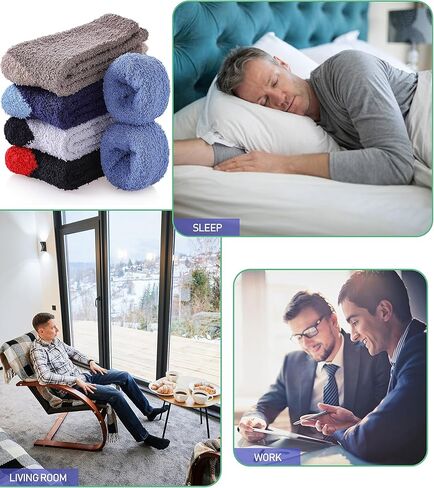 SDBING Mens Fuzzy Socks Soft Cozy Microfiber Fluffy Slipper Socks Plush Winter Warm Sleeping Socks 5 Pairs in Kuwait