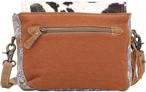 Myra Bag Snowy Fusion Upcycled Canvas & Cowhide Messenger Bag S-1485 in Saudi Arabia