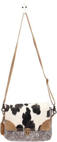 Myra Bag Snowy Fusion Upcycled Canvas & Cowhide Messenger Bag S-1485 in Saudi Arabia
