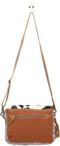 Myra Bag Snowy Fusion Upcycled Canvas & Cowhide Messenger Bag S-1485 in Saudi Arabia