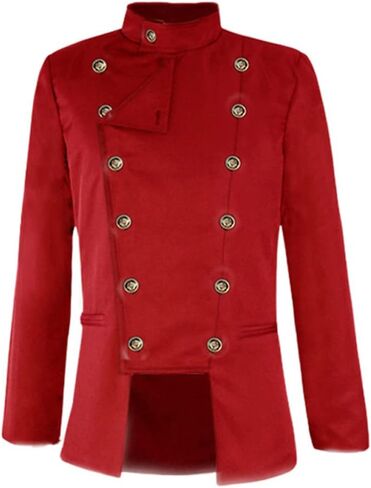 Men's Stand Collar Double Breasted Blazer Solid Color Long Sleeve Slim Fit Jacket Master of Ceremonies Performance Wear in Kuwait