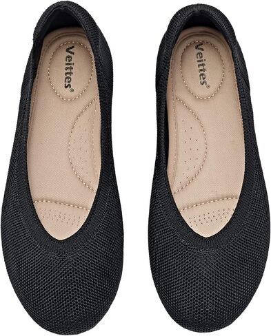 أحذية Veittes النسائية ذات العرض الواسع والأحذية المسطحة، أحذية باليه محبوكة بمقاس كبير قابلة للتنفس. in Kuwait