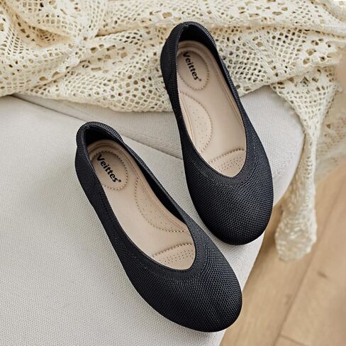 أحذية Veittes النسائية ذات العرض الواسع والأحذية المسطحة، أحذية باليه محبوكة بمقاس كبير قابلة للتنفس. in Kuwait