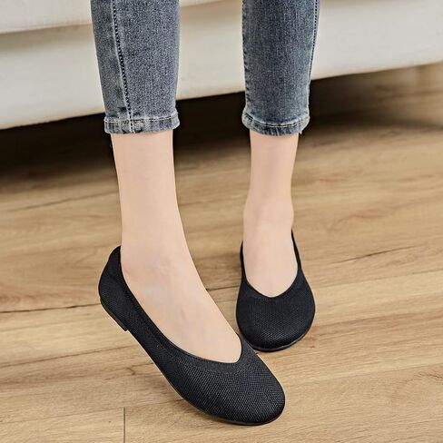 أحذية Veittes النسائية ذات العرض الواسع والأحذية المسطحة، أحذية باليه محبوكة بمقاس كبير قابلة للتنفس. in Kuwait