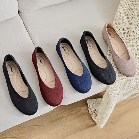 أحذية Veittes النسائية ذات العرض الواسع والأحذية المسطحة، أحذية باليه محبوكة بمقاس كبير قابلة للتنفس. in Kuwait