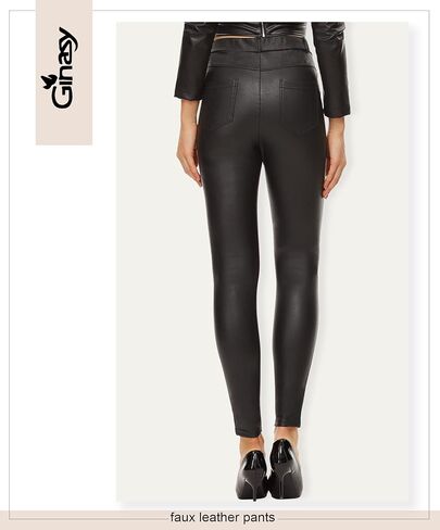 Ginasy Faux Leather Pants for Women High Waisted Stretch Tummy Control Dressy Pleather Leggings with Pockets in Kuwait
