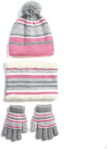 مجموعة قبعات شتوية محبوكة للأطفال من Go Mai + وشاح + قفازات، تتضمن قبعة دافئة وقفازات لجميع الأصابع ورقبة دائرية دافئة in Kuwait