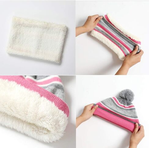 مجموعة قبعات شتوية محبوكة للأطفال من Go Mai + وشاح + قفازات، تتضمن قبعة دافئة وقفازات لجميع الأصابع ورقبة دائرية دافئة in Kuwait