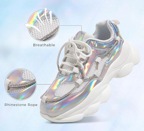 LUCKY STEP Women's 90s Chunky Sneakers Sparkly Bling Rhinestone Rope Platform Casual Thick Dad Rave Walking Shoes in Saudi Arabia