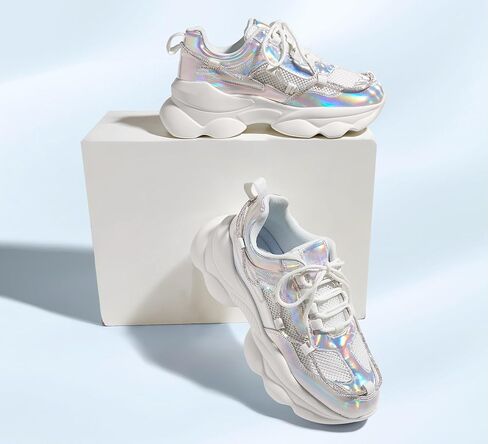 LUCKY STEP Women's 90s Chunky Sneakers Sparkly Bling Rhinestone Rope Platform Casual Thick Dad Rave Walking Shoes in Saudi Arabia