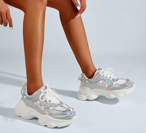 LUCKY STEP Women's 90s Chunky Sneakers Sparkly Bling Rhinestone Rope Platform Casual Thick Dad Rave Walking Shoes in Saudi Arabia