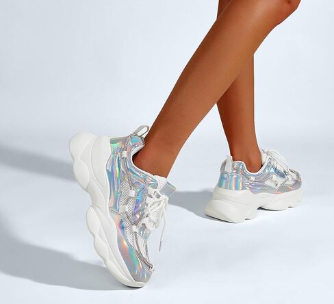 LUCKY STEP Women's 90s Chunky Sneakers Sparkly Bling Rhinestone Rope Platform Casual Thick Dad Rave Walking Shoes in Saudi Arabia