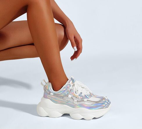 LUCKY STEP Women's 90s Chunky Sneakers Sparkly Bling Rhinestone Rope Platform Casual Thick Dad Rave Walking Shoes in Saudi Arabia
