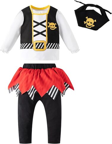 Fantasy Era 3 قطع للأطفال الصغار البنات أزياء قرصان الهالوين تنورة مخططة ملابس لعب الأدوار in Kuwait