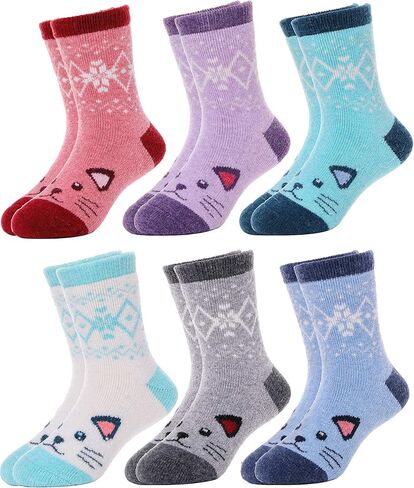 Sandsuced Kids Wool Socks for Toddlers Boys Girls Hiking Warm Winter Thick Heavy Thermal Cozy Gift Socks 6 Pairs in Kuwait