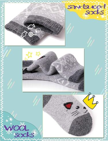 Sandsuced Kids Wool Socks for Toddlers Boys Girls Hiking Warm Winter Thick Heavy Thermal Cozy Gift Socks 6 Pairs in Kuwait