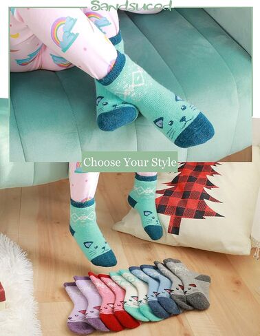Sandsuced Kids Wool Socks for Toddlers Boys Girls Hiking Warm Winter Thick Heavy Thermal Cozy Gift Socks 6 Pairs in Kuwait