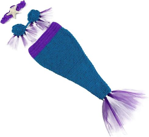 ملابس أطفال حديثي الولادة محبوكة التصوير الفوتوغرافي حورية البحر حمالة ذيل طفل دعم الزي زي طفل كروشيه ملابس البنات مجموعة الكروشيه اليدوية الكروشيه حورية البحر in Kuwait