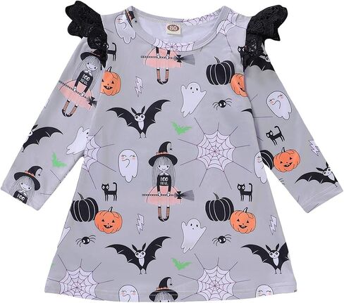 LYSMuch Toddler Girls Halloween Dresses Kids Printed Bat Pumpkin Ghost Fall Costume in Saudi Arabia
