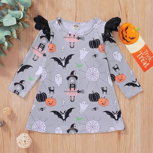 LYSMuch Toddler Girls Halloween Dresses Kids Printed Bat Pumpkin Ghost Fall Costume in Saudi Arabia
