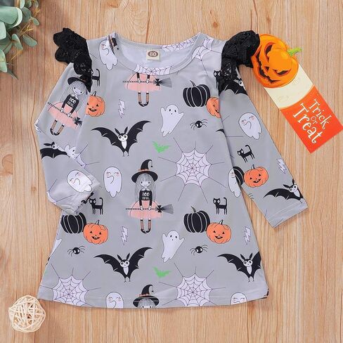 LYSMuch Toddler Girls Halloween Dresses Kids Printed Bat Pumpkin Ghost Fall Costume in Saudi Arabia