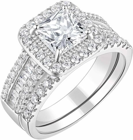 blongme 3.5CT خاتم الزفاف مجموعات الأميرة قطع 925 الفضة الاسترليني AAAAA تشيكوسلوفاكيا خواتم الخطبة خواتم الوعد لعصابات الزفاف لها للنساء حجم 7 in Kuwait