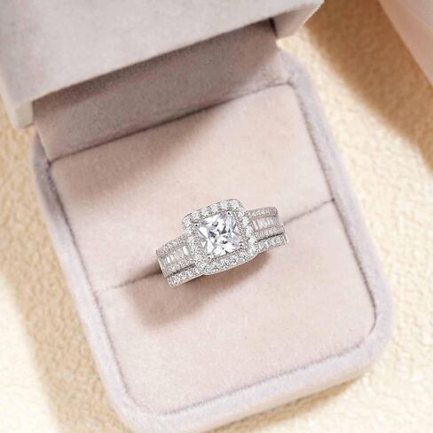 blongme 3.5CT خاتم الزفاف مجموعات الأميرة قطع 925 الفضة الاسترليني AAAAA تشيكوسلوفاكيا خواتم الخطبة خواتم الوعد لعصابات الزفاف لها للنساء حجم 7 in Kuwait