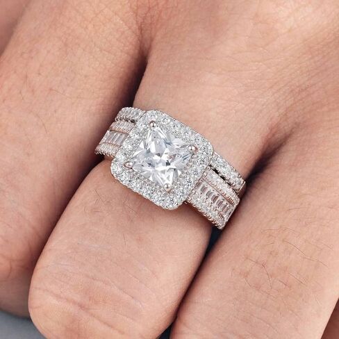 blongme 3.5CT خاتم الزفاف مجموعات الأميرة قطع 925 الفضة الاسترليني AAAAA تشيكوسلوفاكيا خواتم الخطبة خواتم الوعد لعصابات الزفاف لها للنساء حجم 7 in Kuwait