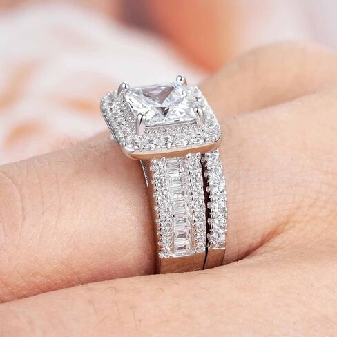 blongme 3.5CT خاتم الزفاف مجموعات الأميرة قطع 925 الفضة الاسترليني AAAAA تشيكوسلوفاكيا خواتم الخطبة خواتم الوعد لعصابات الزفاف لها للنساء حجم 7 in Kuwait