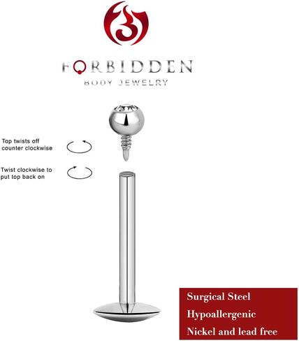 Forbidden Body 16G Jewelry Surgical Steel Internally Threaded Micro CZ Gem Tragus/Labret/Helix Piercing Stud/2mm Top (6mm-10mm) in Saudi Arabia