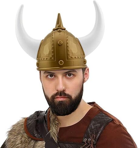 ifavor123 Adult Viking Warrior Horns Helmets for Halloween Costume Dress Up Football Fan Wearable Plastic Hat Helmets (1 set) in Kuwait