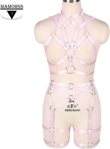 MAMOHSS المرأة كامل الجسم تسخير حمالات الصدر حزام المحاصيل القمم الشرير القوطية الرباط أحزمة مجموعة الملابس الداخلية مهرجان ملابس الهذيان in Kuwait