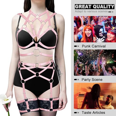 MAMOHSS المرأة كامل الجسم تسخير حمالات الصدر حزام المحاصيل القمم الشرير القوطية الرباط أحزمة مجموعة الملابس الداخلية مهرجان ملابس الهذيان in Kuwait